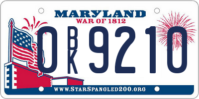 MD license plate 0BK9210