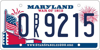 MD license plate 0BK9215
