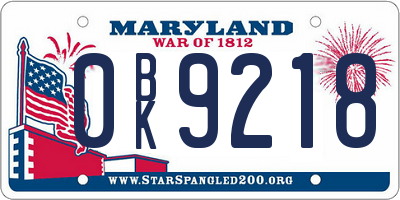 MD license plate 0BK9218