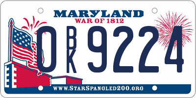 MD license plate 0BK9224