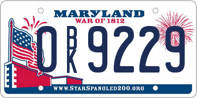 MD license plate 0BK9229