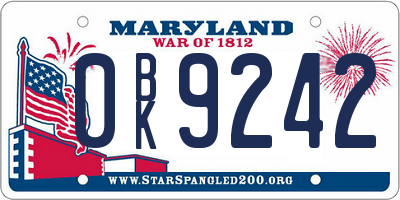 MD license plate 0BK9242