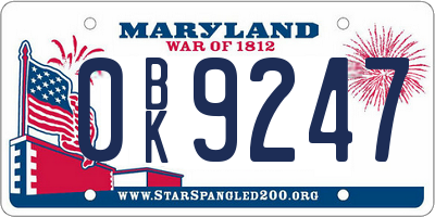 MD license plate 0BK9247