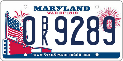 MD license plate 0BK9289