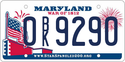 MD license plate 0BK9290