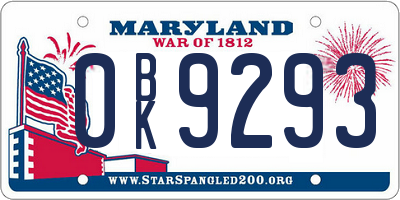 MD license plate 0BK9293