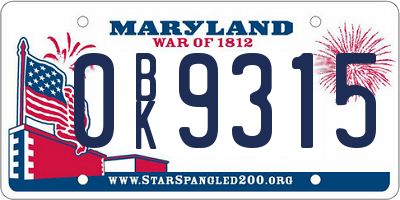 MD license plate 0BK9315