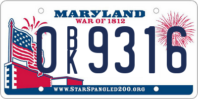 MD license plate 0BK9316