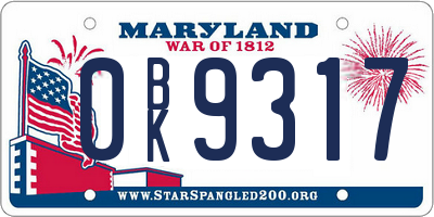 MD license plate 0BK9317