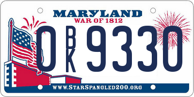 MD license plate 0BK9330