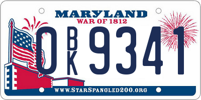 MD license plate 0BK9341