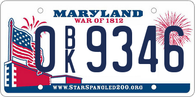 MD license plate 0BK9346