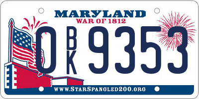 MD license plate 0BK9353