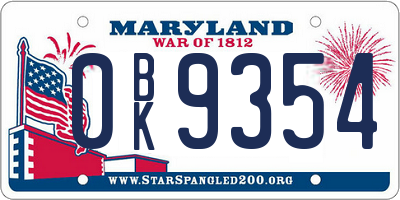 MD license plate 0BK9354
