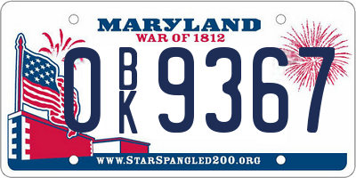 MD license plate 0BK9367