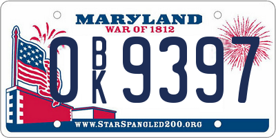 MD license plate 0BK9397