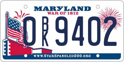 MD license plate 0BK9402