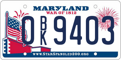 MD license plate 0BK9403