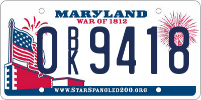 MD license plate 0BK9418