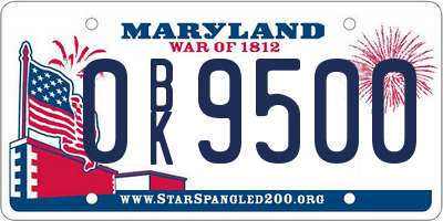 MD license plate 0BK9500