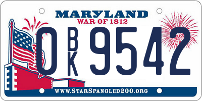 MD license plate 0BK9542