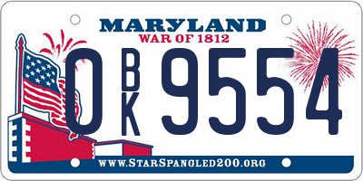 MD license plate 0BK9554