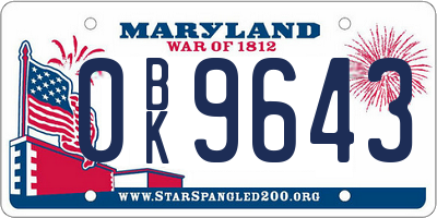 MD license plate 0BK9643