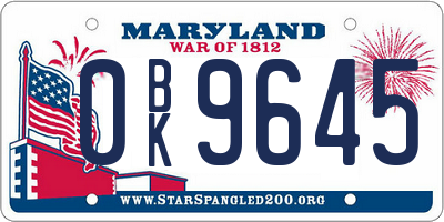 MD license plate 0BK9645
