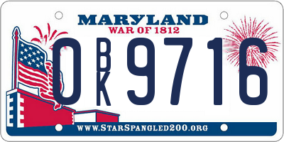 MD license plate 0BK9716