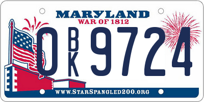 MD license plate 0BK9724