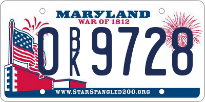 MD license plate 0BK9728
