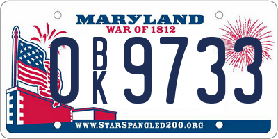 MD license plate 0BK9733