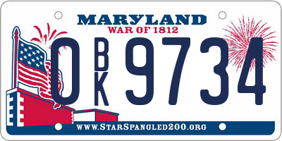 MD license plate 0BK9734