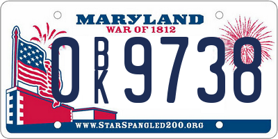 MD license plate 0BK9738