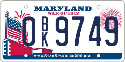 MD license plate 0BK9749