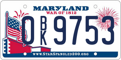 MD license plate 0BK9753