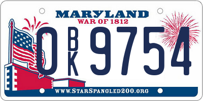 MD license plate 0BK9754