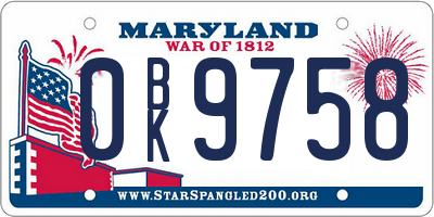 MD license plate 0BK9758