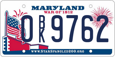MD license plate 0BK9762