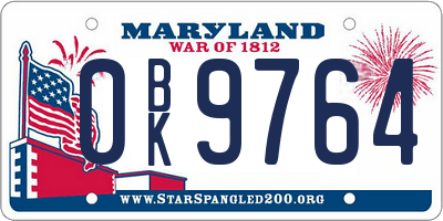 MD license plate 0BK9764
