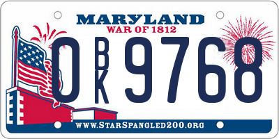 MD license plate 0BK9768