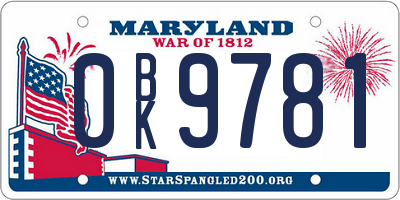 MD license plate 0BK9781