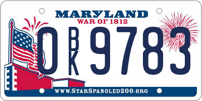 MD license plate 0BK9783