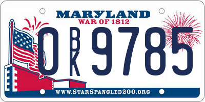 MD license plate 0BK9785
