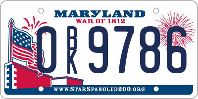 MD license plate 0BK9786