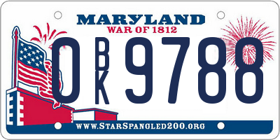 MD license plate 0BK9788
