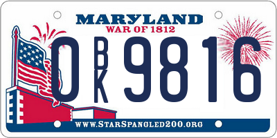 MD license plate 0BK9816