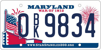 MD license plate 0BK9834