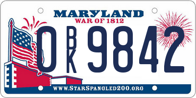 MD license plate 0BK9842