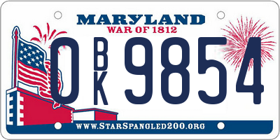 MD license plate 0BK9854